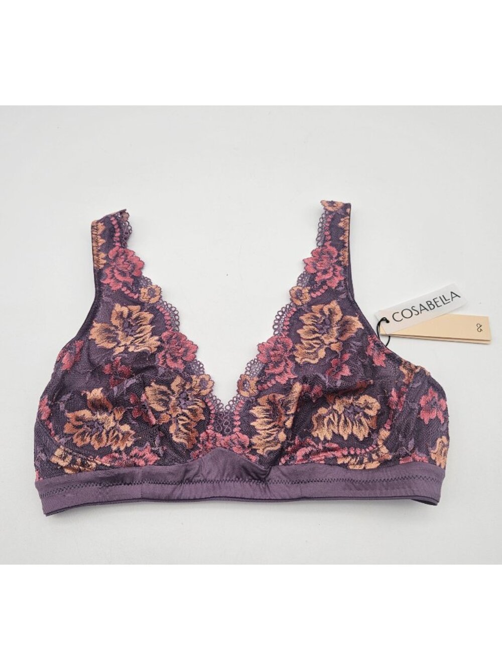 CosaBella Savona Bralette Purple Floral Lace Size S NWT